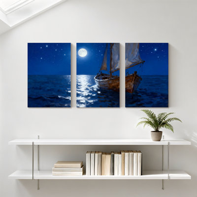 Nautique au clair de lune, ensemble de 3 impressions sur toile