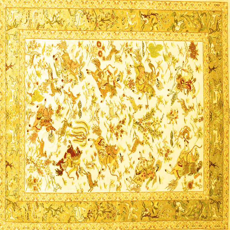 Tapis traditionnels jaunes lavables à la machine 117, Carré 5 pi