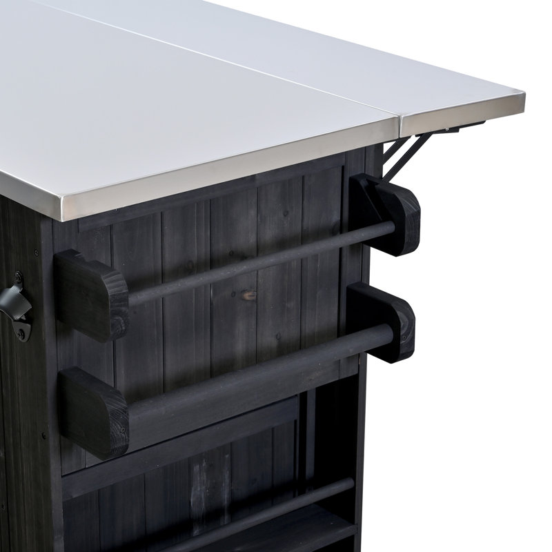 Îlot de cuisine d'extérieur en bois massif extensible 19,3 po / 28 po, Noir