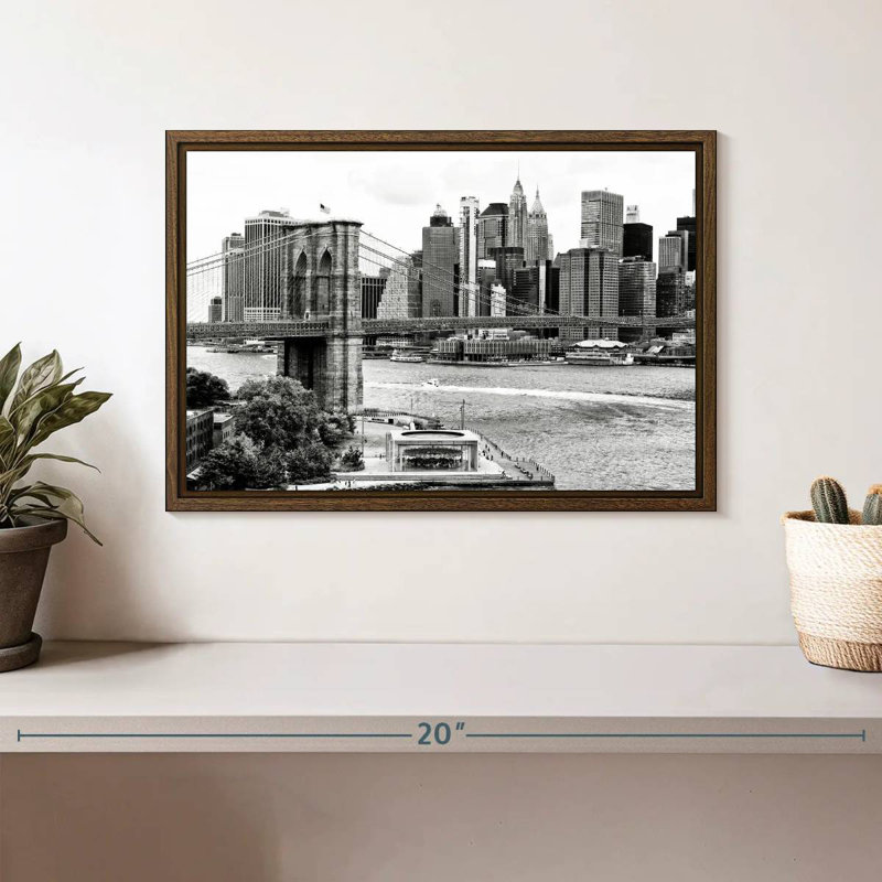 Le pont de Brooklyn, 13 po x 9 po, Cadre flottant en noyer
