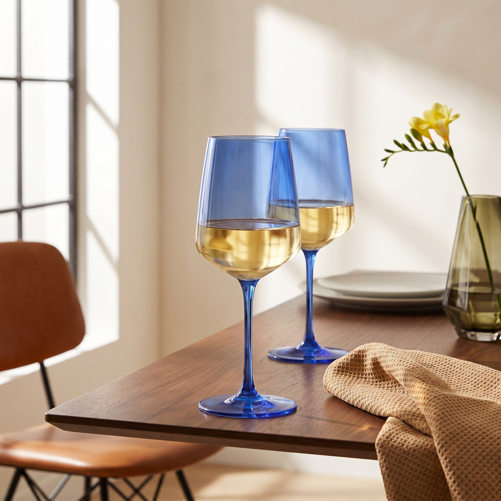 Reserve Nouveau Crystal Wine Glasses, Blue