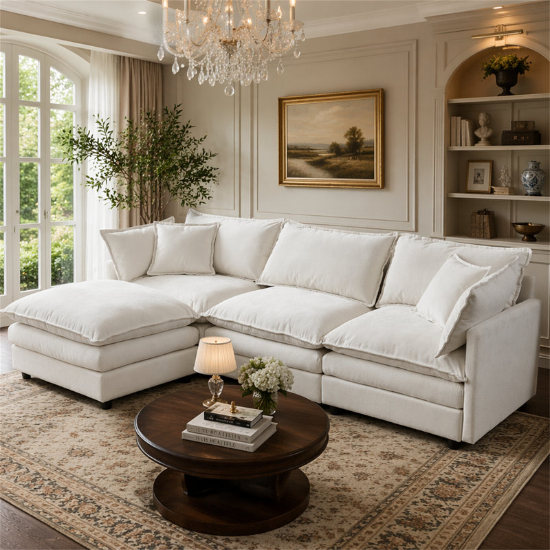 Canapé modulaire de 105 po, Beige, Orienté vers la gauche