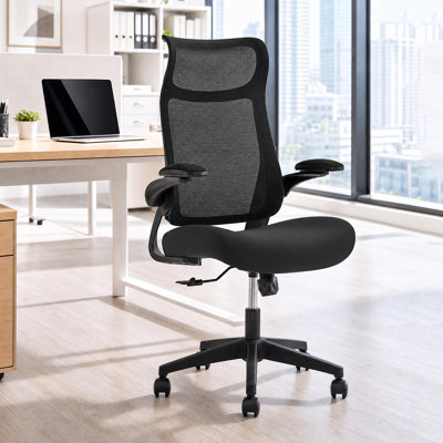 High‑Back Ergonomic Mesh Office Chair, Flip‑Up Armrest Computer Desk Chair, Task Chair with Lumbar Support, Silent Rolling Casters, Swivel Gaming Chair for Home Office Study Bedroom