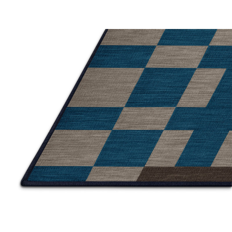 Tapis bleu à carreaux lavable à la machine, Rectangle 4pi x 6 pi