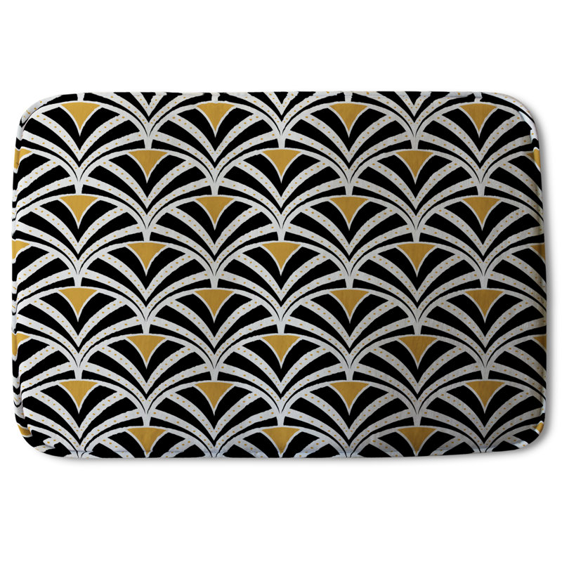 Akhi Non-Slip Bath Rug, Black/Gold Scallop Pattern