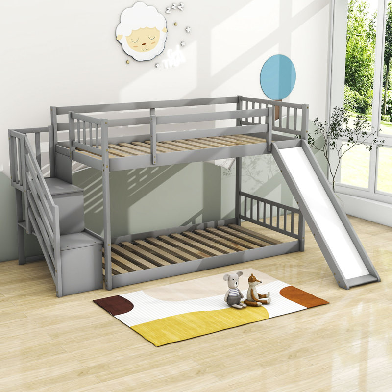 Heild Kids Twin Over Twin Bunk Bed, Gray