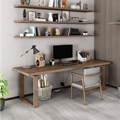  Walnut Tone All Pine Solid Wood with U Shape Slab Legs Desk