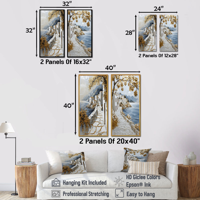 Ensemble de 2 pièces d'art mural Aegean Coast Turkish I - Istanbul, H 28 po x l 24 po, Cadre flottant brun