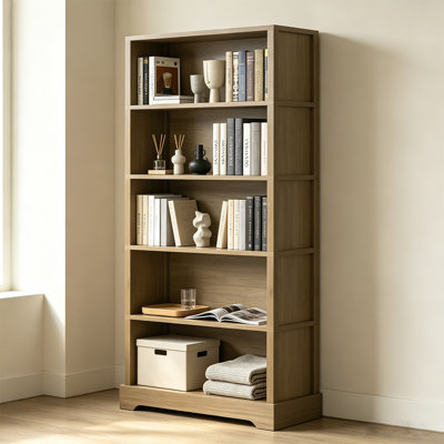 5-Tier Wooden Bookshelf, Farmhouse Open Storage Shelving Unit, Freestanding Display Bookcase for Study Room, Living Room, Office & Bedroom