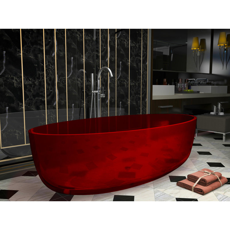 Opal 67'' x 31.4'' Soaking Stone Bathtub, Deep Red