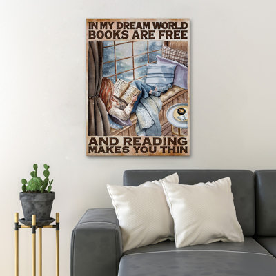 Girl Reading Book Next To The Window - Wrapped Canvas Textual Art