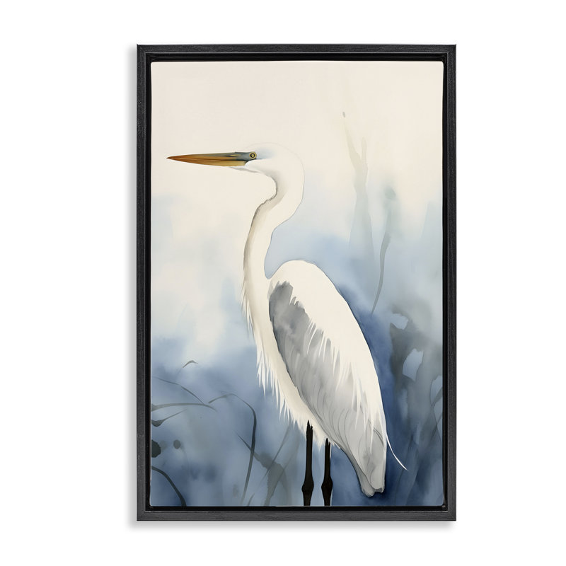 Toile flottante encadrée «Egret Beach Bird» par Petal Prints Design, Cadre flottant noir de jais, H 25 po x l 17 po