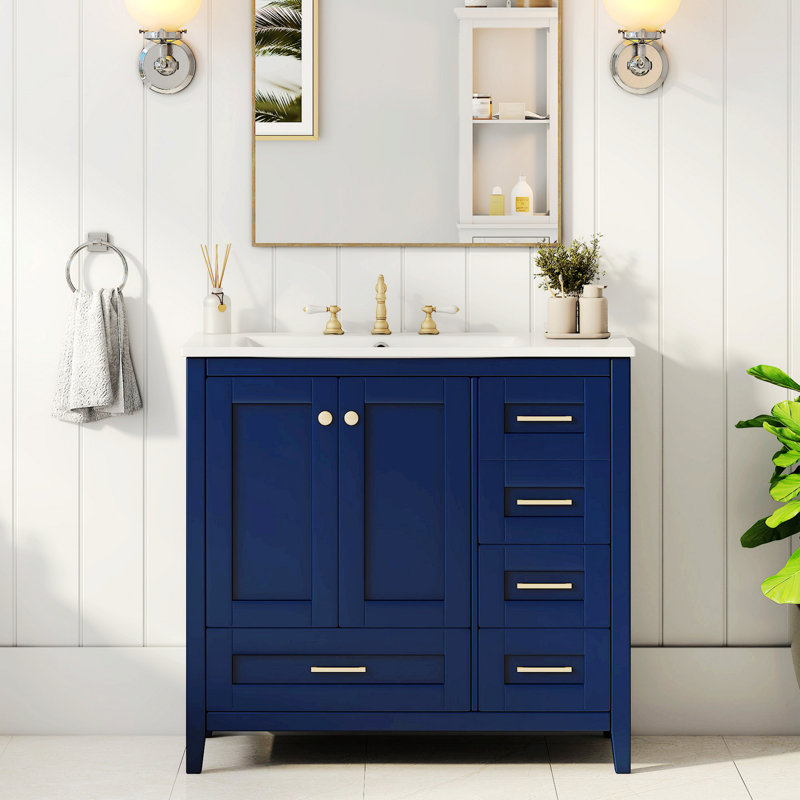 Meuble-lavabo avec lavabo, meuble-lavabo à 4 tiroirs, meuble-lavabo autoportant avec pieds en bois massif