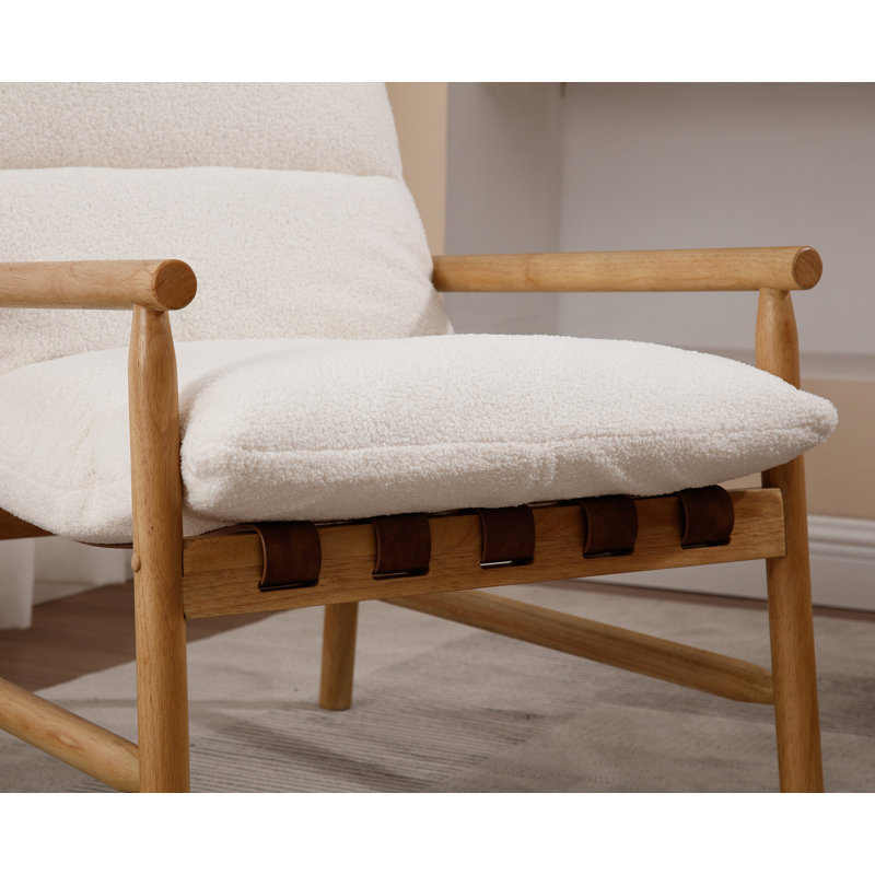 Upholstered Armchair, Natural Wood, White