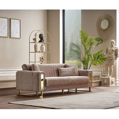 Kendi Luxury Modern Upholstered Sofa with Gold Metal Legs
