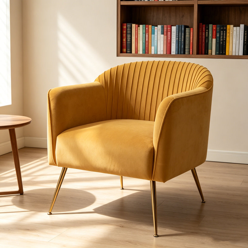 Fauteuil de chambre Modern Velvet, Jaune moutarde