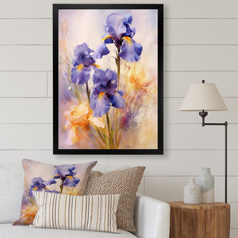 «Mauve jaune et iris», impressions sur toile, Cadre photo noir, H 44 po x l 34 po x P 1 po