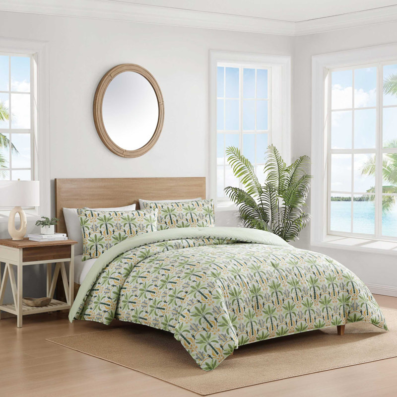 Tommy Bahama Mystic Palms Cotton Green Comforter Set, King Comforter + 2 King Shams