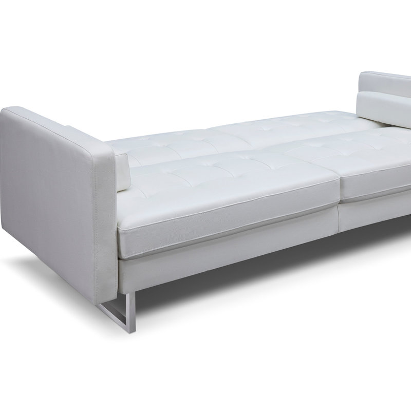 Växjö 87'' Faux Leather Sleeper, White Faux Leather, Chrome