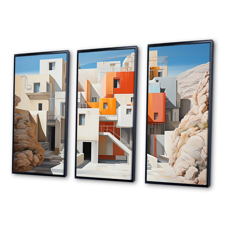 Ensemble de salon De Stijl Desert House Lansdcape - Canyon Wall Art, Cadre flottant noir, H 40 po x l 60 po x P 1 po