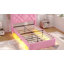 Cadre de lit simple à DEL avec tête de lit et tiroir de rangement, lit tapissier Princess avec station de charge et bouton et couronne en cristal, lit plateforme en velours, lattes en bois massif, blanc crème-1496893840-1496893841