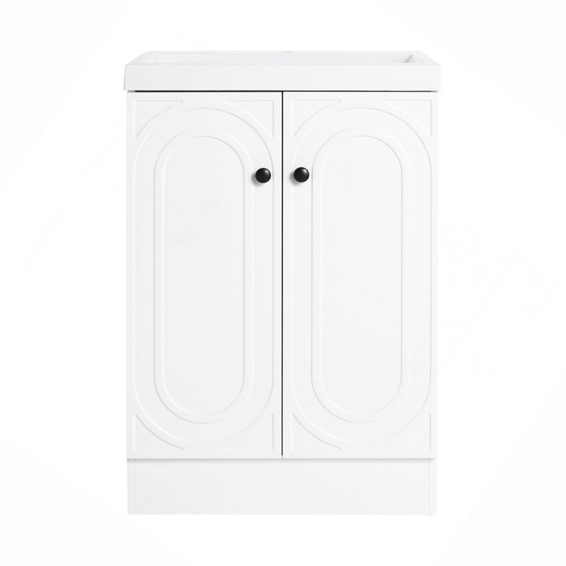 Freestanding Bathroom Vanity White Resin Sink & 2 Soft-Close Cabinet Doors, 24"