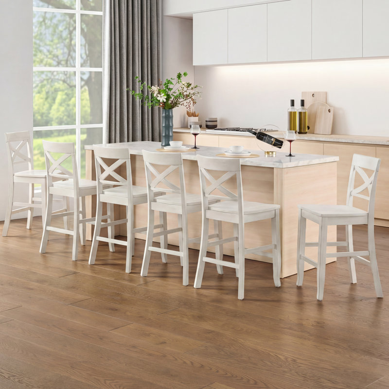 Solid Wood X-Back Counter Height Bar Stool, 6, White