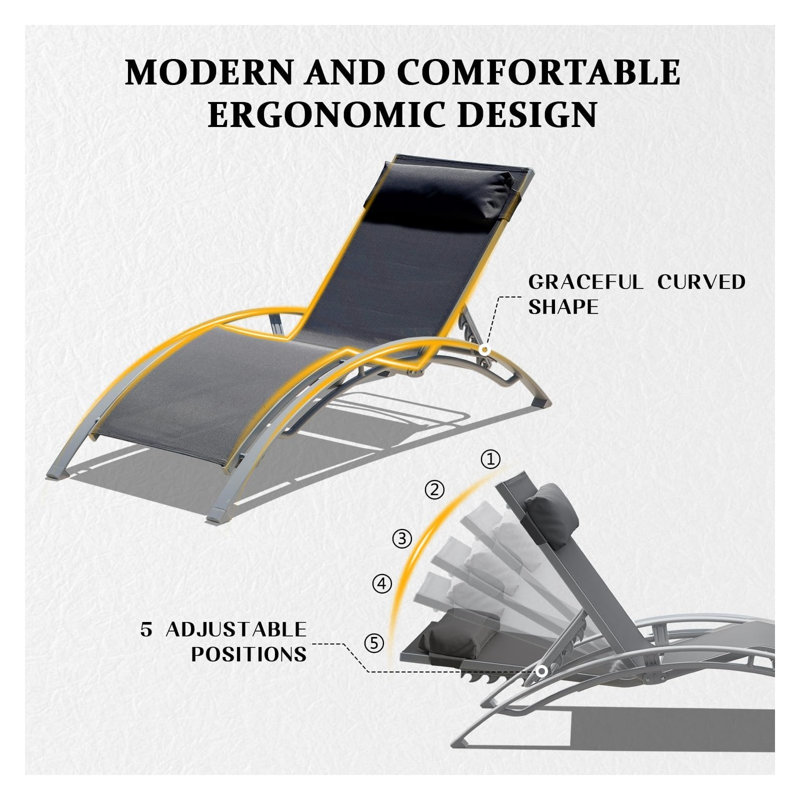 Ensemble de 3 chaises longues d'extérieur réglables avec table d'appoint - Ensemble de meubles de piscine en aluminium résistant aux intempéries en gris foncé