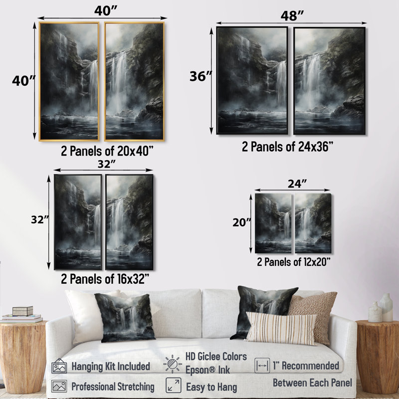 «Waterfall Cliff Scenery Magic», art mural sur toile grande cascade, H 32 po x l 32 po, Toile tendue, Ne s’applique pas