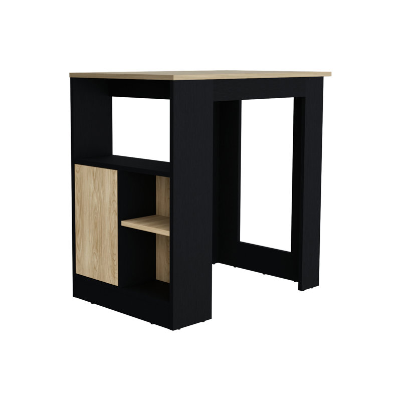 1-Door Cabinet Kitchen Island In Black/Natural Oak With Side Shelf Space Black And Natural Look