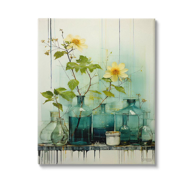 Design d'art moderne sur toile Modern Jars & Florals par Rb, H 20 po x l 16 po