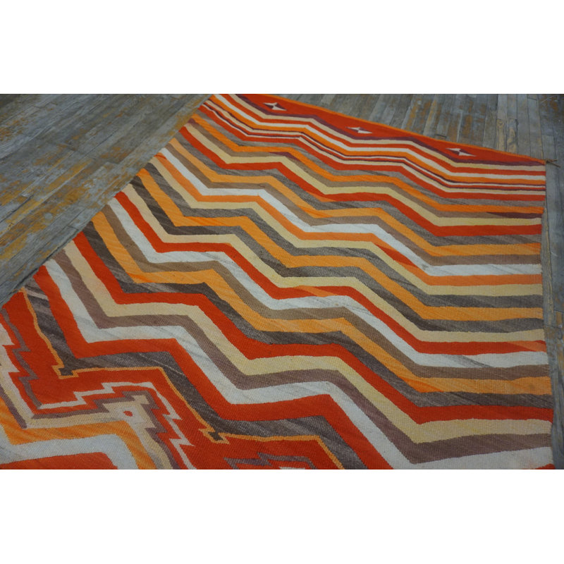 Bright Color Chevron Design Antique 1880s Native American Navajo Rug