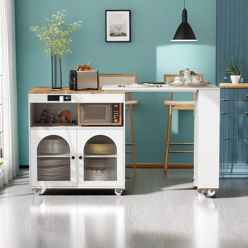 Solid Wood Top Kitchen Island, White
