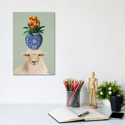 Sheep and Tulips 1 Piece Wrapped Canvas Painting
