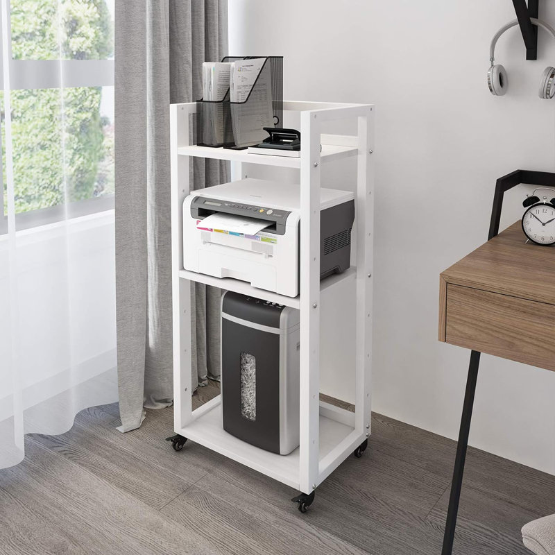 20.8 x 13.8 x 40 inches 3-Tier Movable Printer Stand with Storage Floor-Standing Rack on Wheels, White