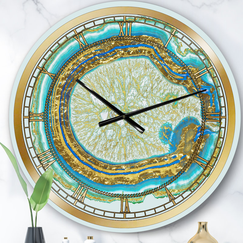 Horloge murale moderne Volcanoa Blue and Gold Agate, Petit