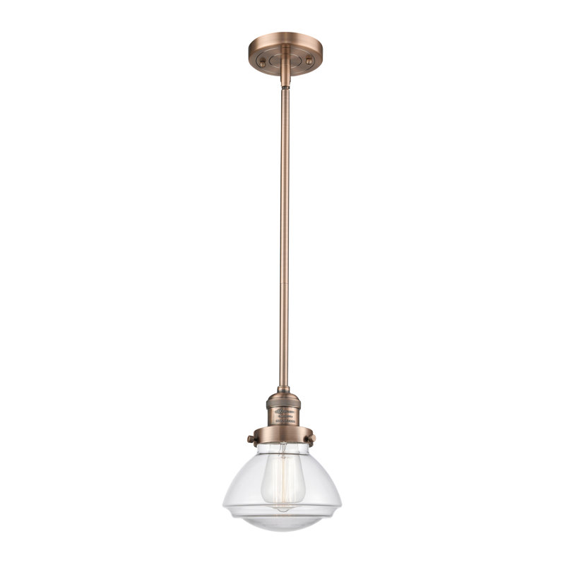 Luminaire suspendu simple à 1 lumière Chesterville, Ampoule non incluse, Transparent, Cuivre antique