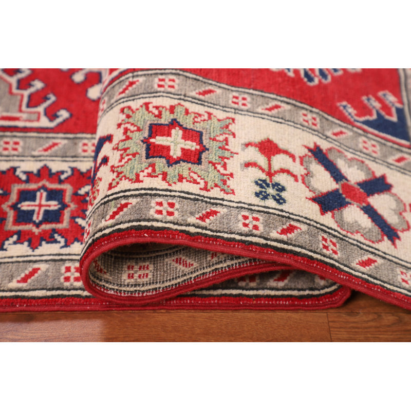 Tapis oriental géométrique Kazak rouge 5 x 7