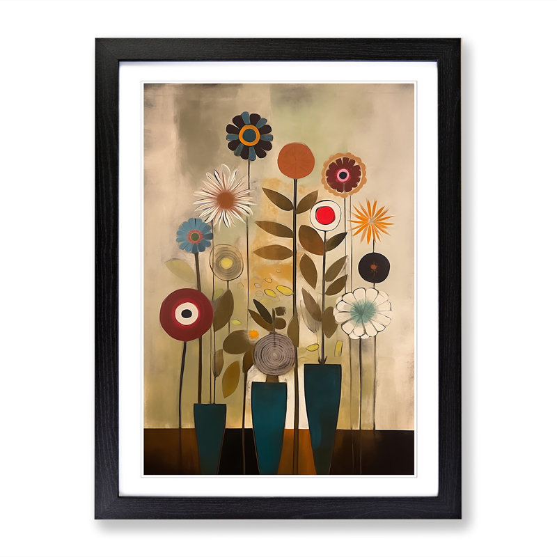 Mid Century Modern Flowers Vol.2 - Framed Print, 64cm H x 46cm W x 2cm D, Walnut