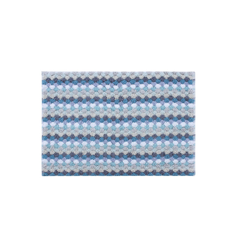 Macek 100% Cotton Bathroom Rug, Non Slip & Water Absorbent Soft Shaggy Mat, Blue, 20"W x 32"L