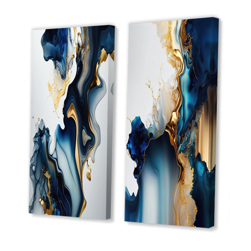 «Abstract Geode Marble Blue I», 2 pièces, Toile tendue, H 20 po x l 24 po