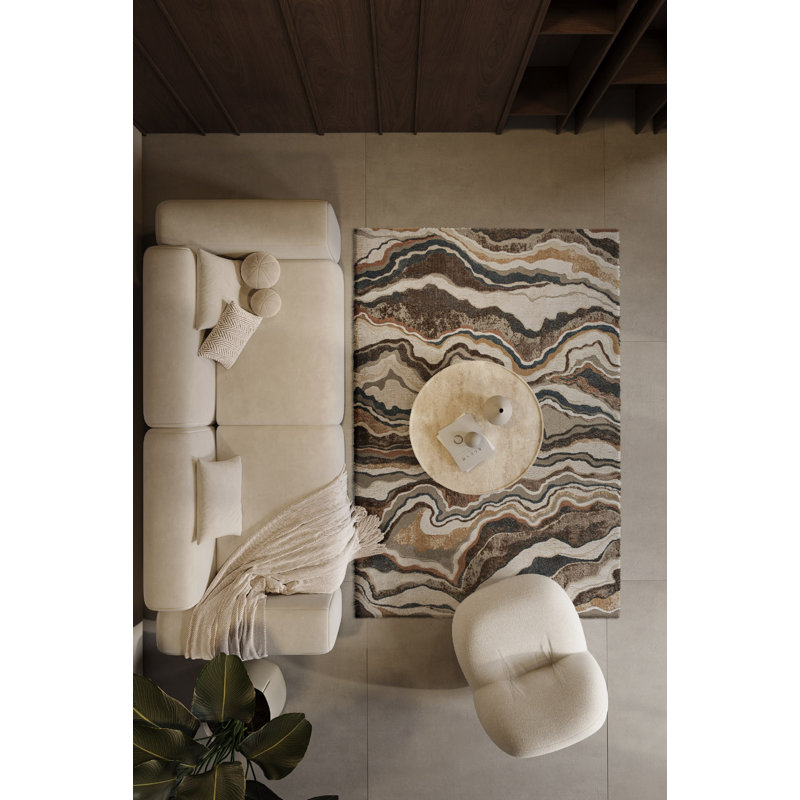 Brown/Beige/Gold/White/Navy Rug, Rectangle 160 x 230 cm