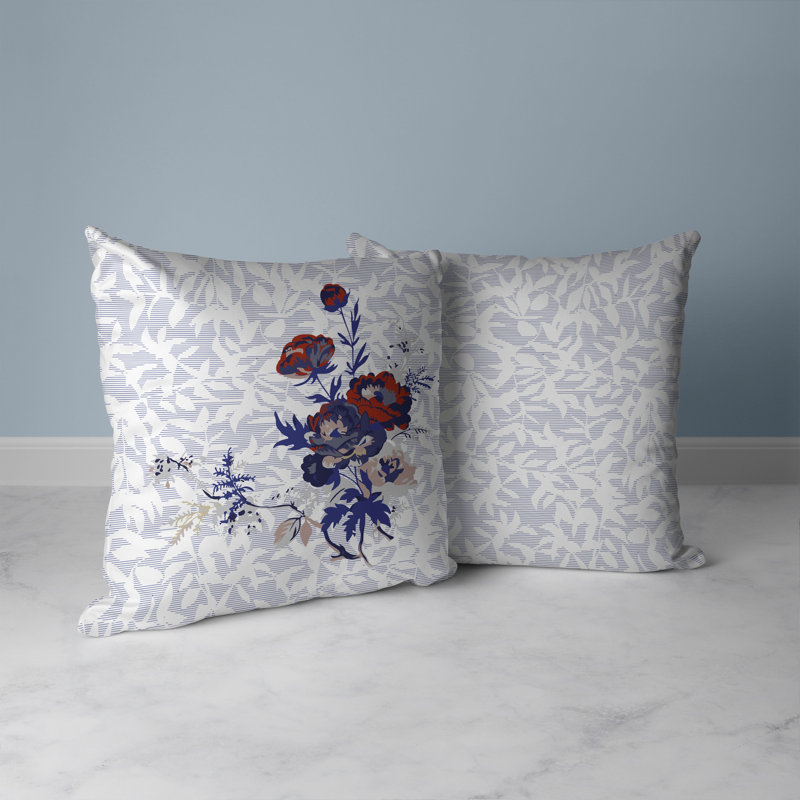 Coussin décoratif opulent Orchid Roses, H 20 po x l 20 po, Bleu / blanc / rouge