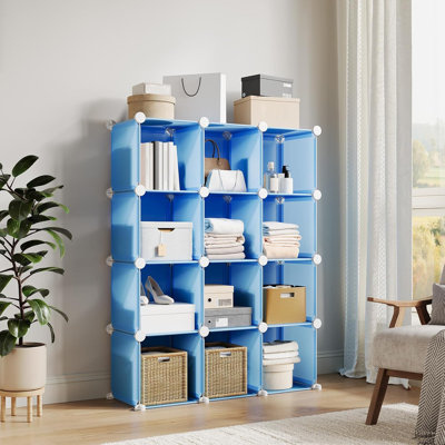 12-Cube Storage Organizer.  Stackable Shelving Unit with Anti-Tip Kit. 12.6” Cubes for Bedroom. Closet.  Room