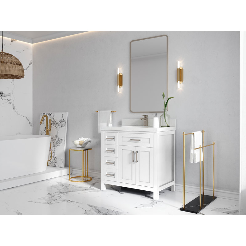 36'' Single Bathroom Vanity with Quartz Top, White, WWCL1865
