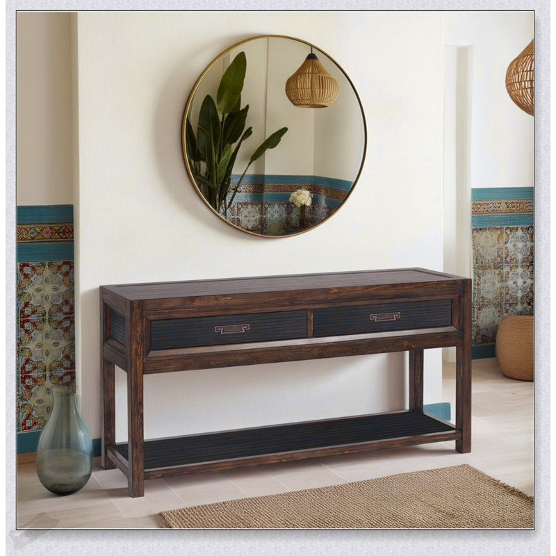 Table de canapé à deux tiroirs sans assemblage, finition bicolore et rangement spacieux pour les espaces de vie modernes