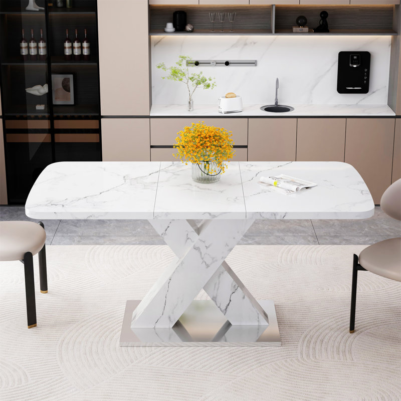 Table de salle à manger moderne carrée, Blanc, Blanc