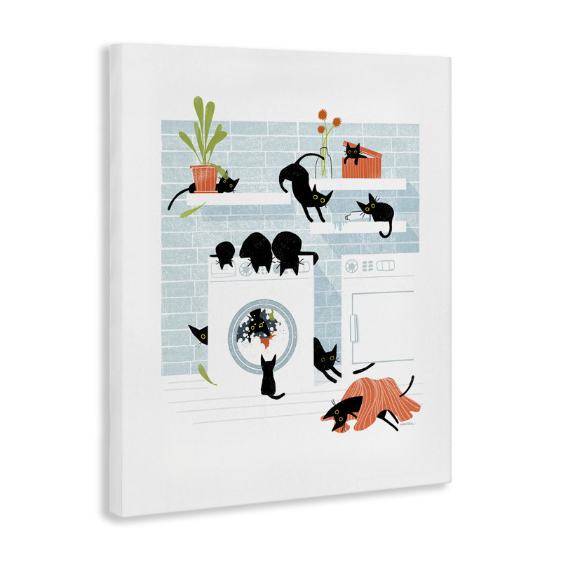 «Black Cats in Laundry», art mural sur toile par Leeza Hernandez, H 48 po x l 36 po