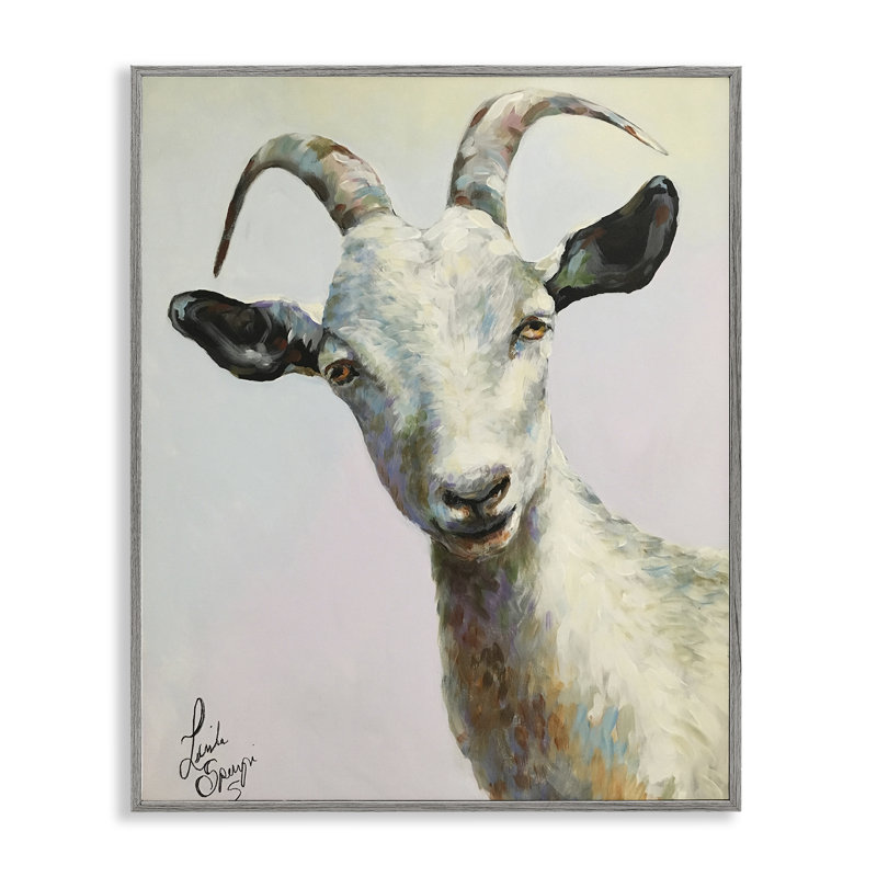 Joe, portrait de chèvre moderne, estampe numérique encadrée noire, design par Linda Sperruche, H 20 po x l 16 po