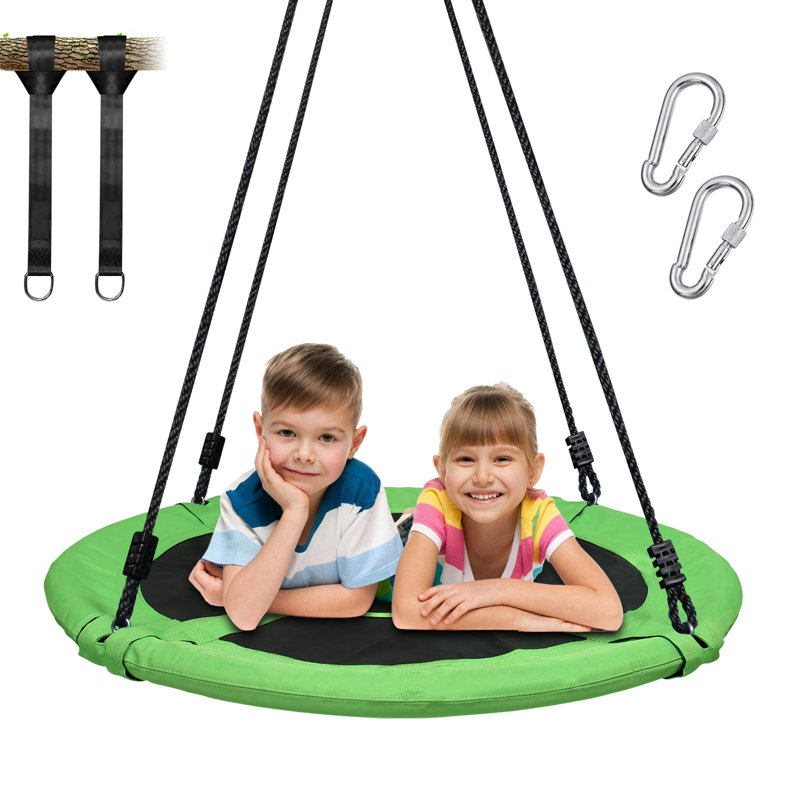 40inch Metal/Fabric Web/Saucer Swing with Chains and Hooks, Green